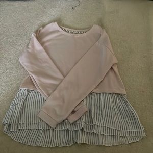 Pink long sleeve with white/gray stripped ruffled bottom